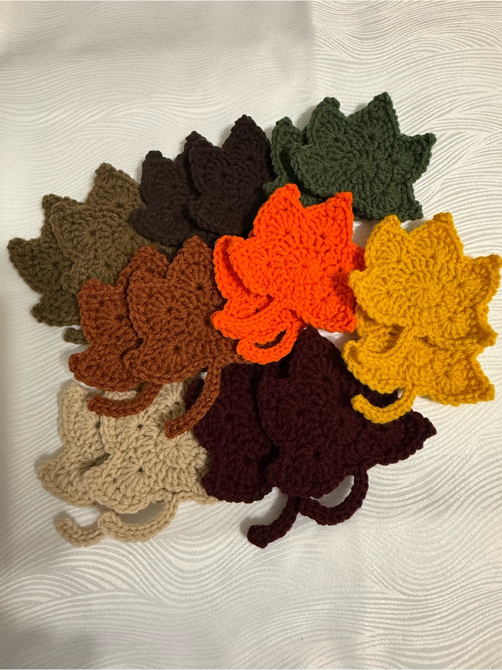 Handmade Crocheted Leaf - Multicolor Fall Set of 16